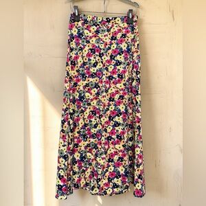 Navy Floral Maxi Skirt with Pink & Yellow Blooms
